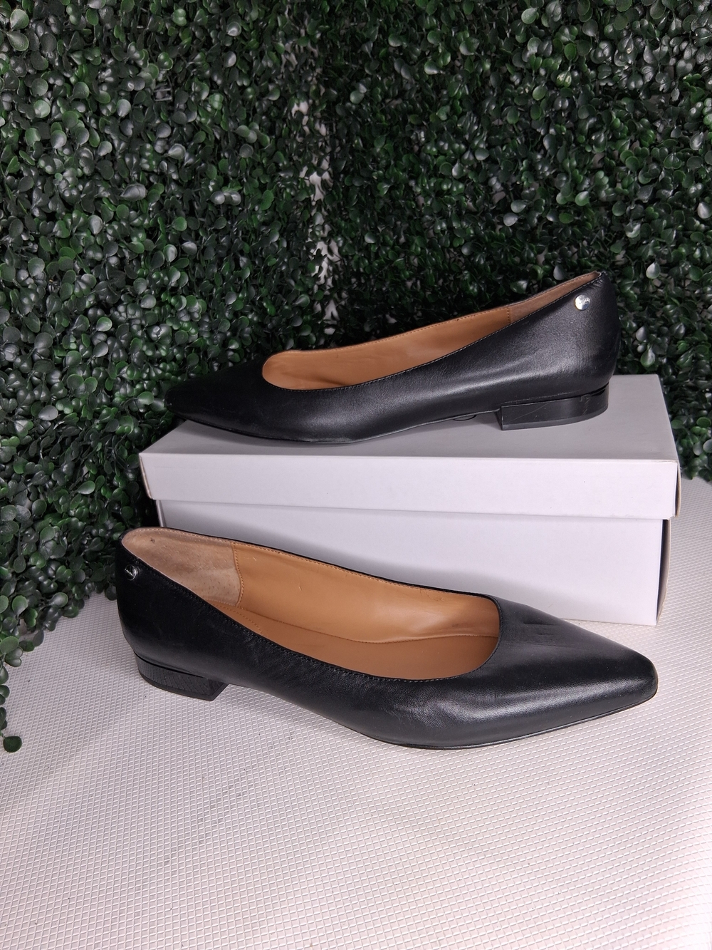 Calvin Klein Black Pointed Leather Flats